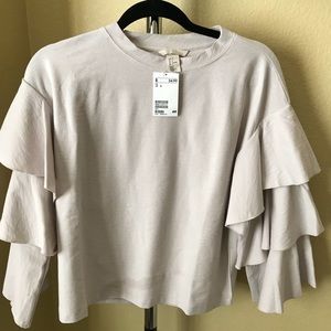 Trendy Beige top - puff sleeves